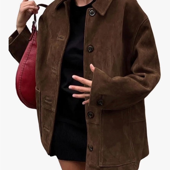 Jackets & Blazers - Brown Suede Button-Front Jacket
